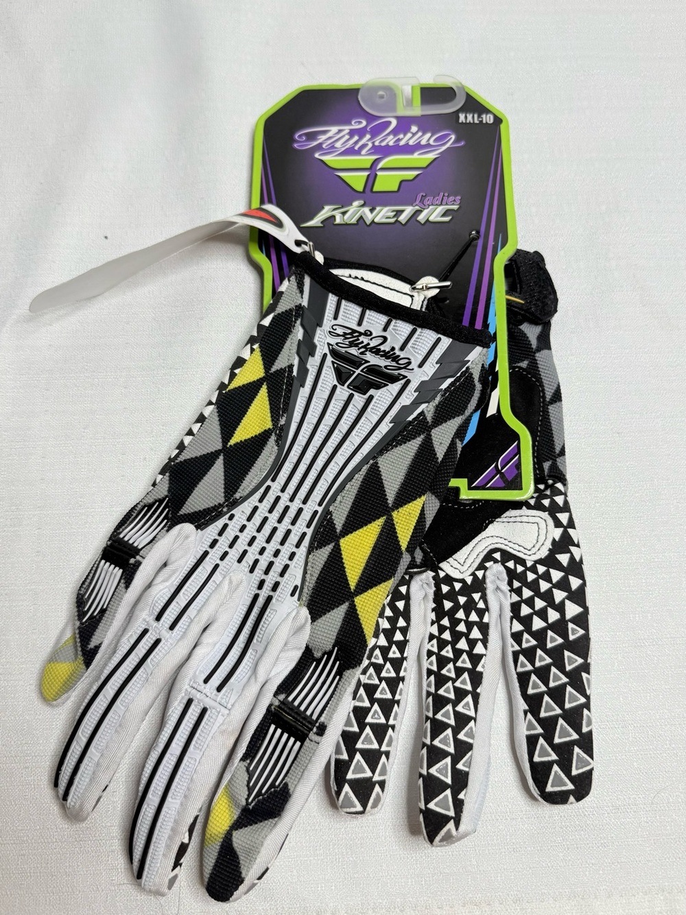 Fly Racing Ladies Kinetic Gloves Black White Yellow Motocross Riding XXL-10 NWT